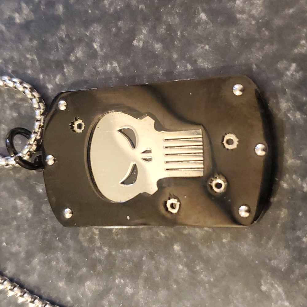 The Punisher Stainless Steel Dog Tag Necklace - Picture 2 of 4